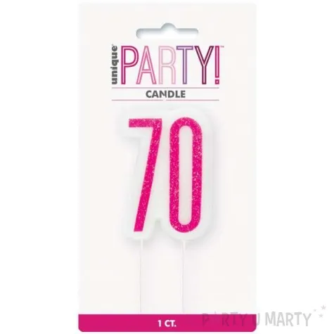 swieczka na tort 70 urodziny glitz rozowa brokatowa unique 10 cm
