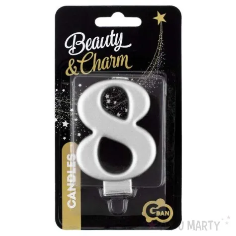 swieczka na tort 8 srebrna godan