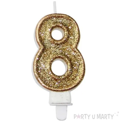 swieczka na tort 8 zlota z brokatem arpex 7 5 cm