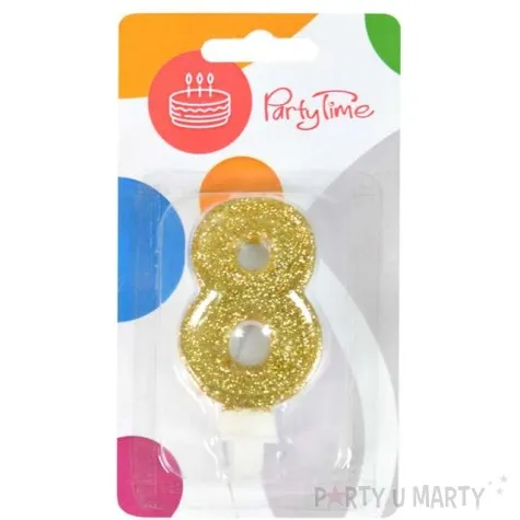 swieczka na tort 8 zlota z brokatem arpex 7 5 cm