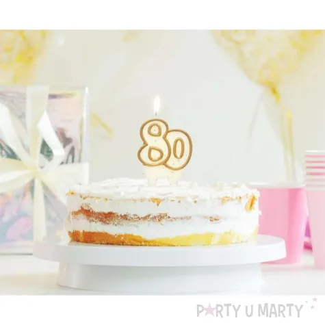 swieczka na tort 80 godan zlota z brokatem 8 cm