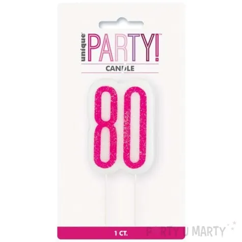 swieczka na tort 80 urodziny glitz rozowa brokatowa unique 10 cm
