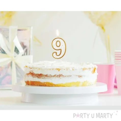 swieczka na tort 9 godan zlota z brokatem 9 cm