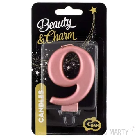 swieczka na tort 9 rozowo zlota godan