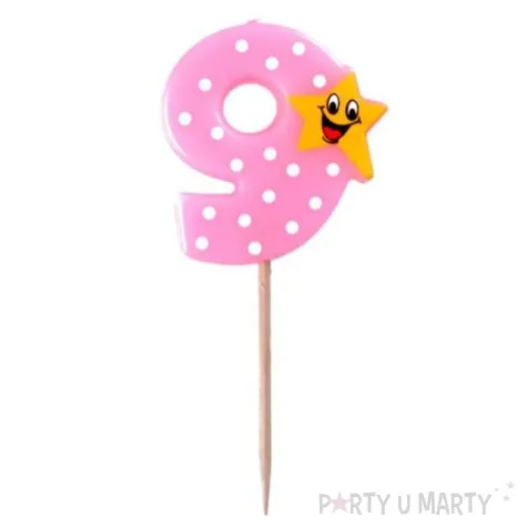 swieczka na tort 9 z gwiazdka rozowa arpex