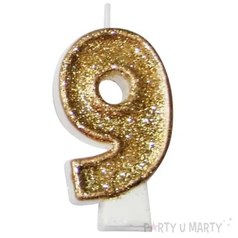 swieczka na tort 9 zlota z brokatem arpex 7 5 cm