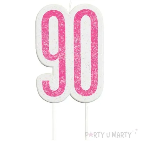 swieczka na tort 90 urodziny glitz rozowa brokatowa unique 10 cm