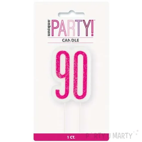 swieczka na tort 90 urodziny glitz rozowa brokatowa unique 10 cm