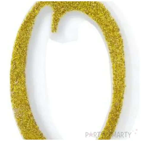 swieczka na tort cyferka 0 brokatowa zlota partypal