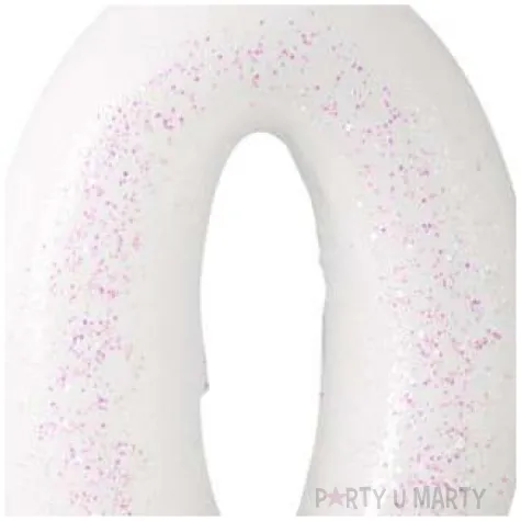 swieczka na tort cyferka 0 rozowy brokat biala amscan 6 5 cm