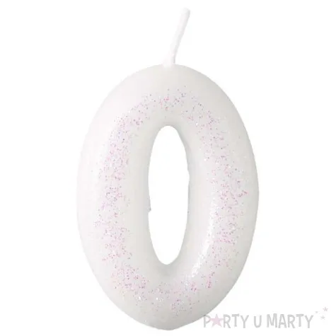 swieczka na tort cyferka 0 rozowy brokat biala amscan 6 5 cm