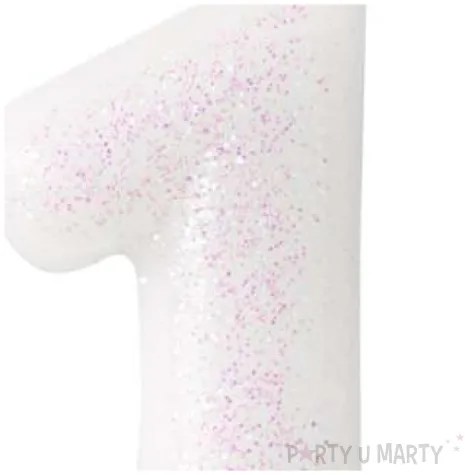 swieczka na tort cyferka 1 rozowy brokat biala amscan 6 5 cm