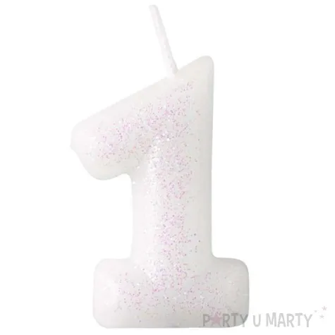 swieczka na tort cyferka 1 rozowy brokat biala amscan 6 5 cm