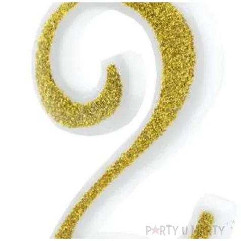 swieczka na tort cyferka 2 brokatowa zlota partypal