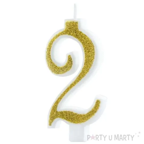 swieczka na tort cyferka 2 brokatowa zlota partypal