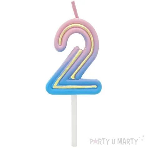 swieczka na tort cyferka 2 neon ombre godan