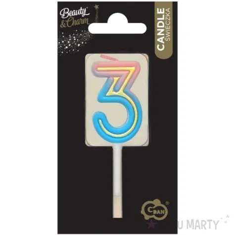 swieczka na tort cyferka 3 neon ombre godan