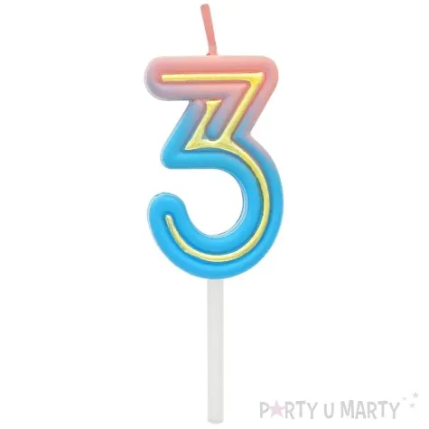 swieczka na tort cyferka 3 neon ombre godan