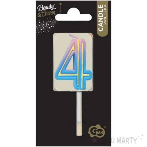swieczka na tort cyferka 4 neon ombre godan