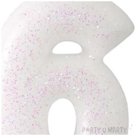 swieczka na tort cyferka 6 rozowy brokat biala amscan 6 5 cm