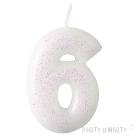 swieczka na tort cyferka 6 rozowy brokat biala amscan 6 5 cm