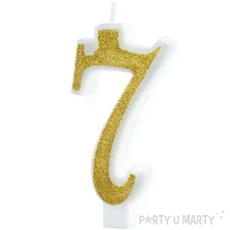 swieczka na tort cyferka 7 brokatowa zlota partypal