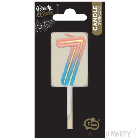 swieczka na tort cyferka 7 neon ombre godan