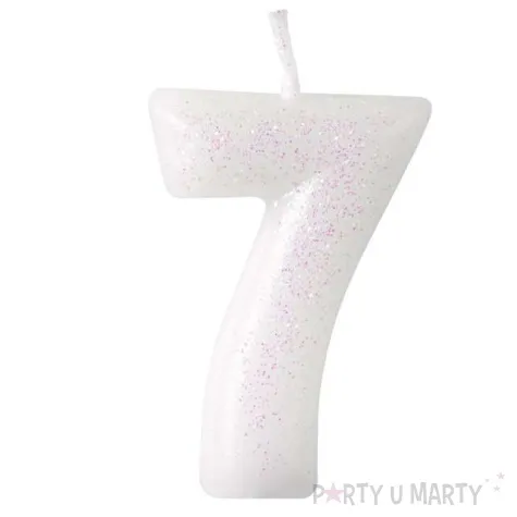 swieczka na tort cyferka 7 rozowy brokat biala amscan 6 5 cm