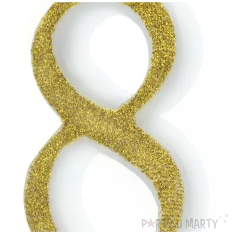 swieczka na tort cyferka 8 brokatowa zlota partypal