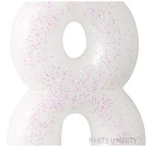 swieczka na tort cyferka 8 rozowy brokat biala amscan 6 5 cm