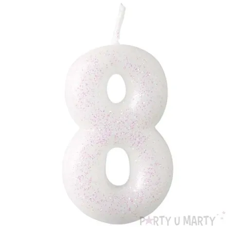 swieczka na tort cyferka 8 rozowy brokat biala amscan 6 5 cm