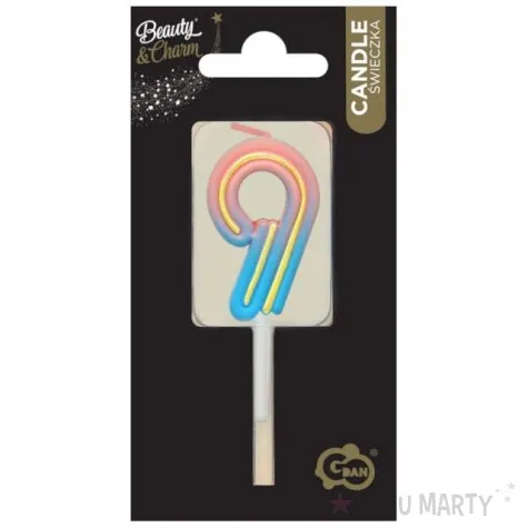 swieczka na tort cyferka 9 neon ombre godan