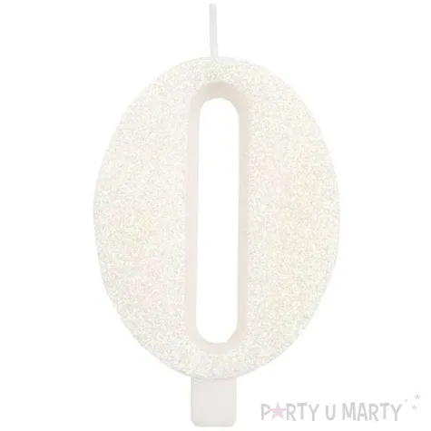 swieczka na tort cyfra 0 biala brokatowa givi 9 5 cm