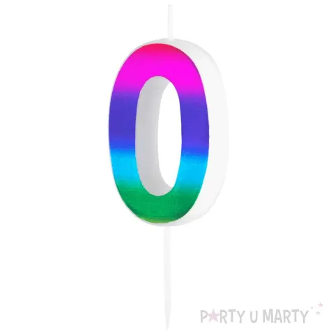 swieczka na tort cyfra 0 blyszczaca teczowy partypal 5 cm