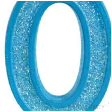 swieczka na tort cyfra 0 brokat niebieska guirca 4 cm