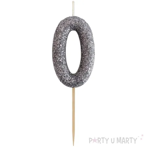 swieczka na tort cyfra 0 brokat piker czarny godan 11 5 cm