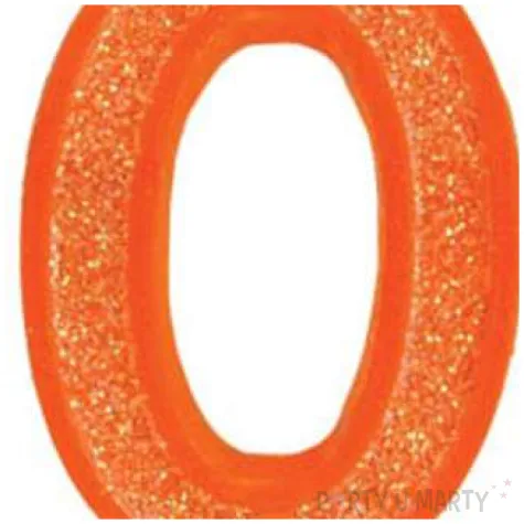 swieczka na tort cyfra 0 brokat pomaranczowa guirca 4 cm