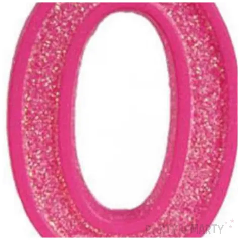 swieczka na tort cyfra 0 brokat rozowa guirca 4 cm