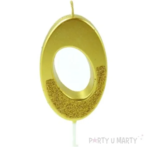 swieczka na tort cyfra 0 brokatowa zlota jix 12 cm