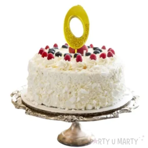 swieczka na tort cyfra 0 brokatowa zlota jix 12 cm