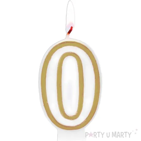 swieczka na tort cyfra 0 chique gold folat 9 cm