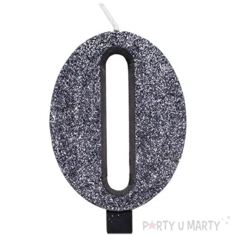 swieczka na tort cyfra 0 czarna brokatowa givi 9 5 cm