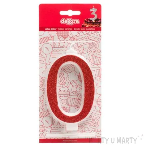 swieczka na tort cyfra 0 czerwona brokatowa dekora