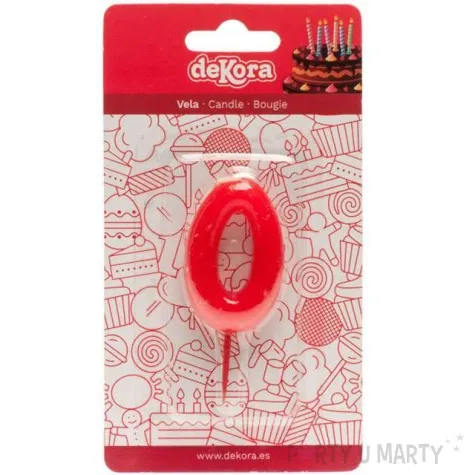 swieczka na tort cyfra 0 czerwona dekora 5 5 cm