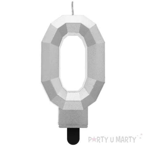 swieczka na tort cyfra 0 diament srebrna godan 7 6 cm
