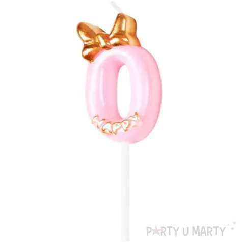 swieczka na tort cyfra 0 happy rozowa jasna jix 9 3 cm