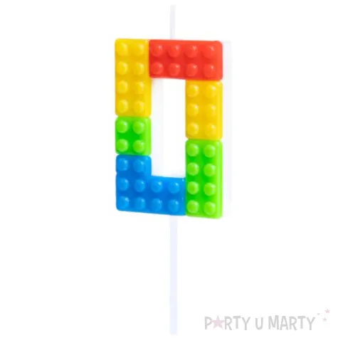 swieczka na tort cyfra 0 klocki mix partypal 11 cm