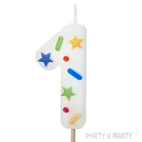 swieczka na tort cyfra 0 konfetti bialy partydeco 10 cm