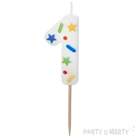 swieczka na tort cyfra 0 konfetti bialy partydeco 10 cm