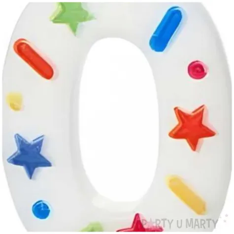 swieczka na tort cyfra 0 konfetti bialy partydeco 10 cm